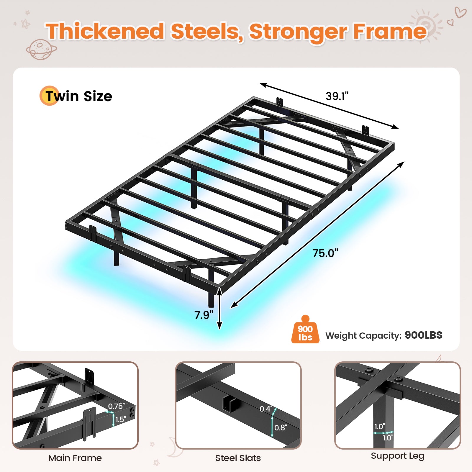 Mabor Metal Floating Bed Frame with LED Lights for Bedroom,No Box Spring Needed,Black/White