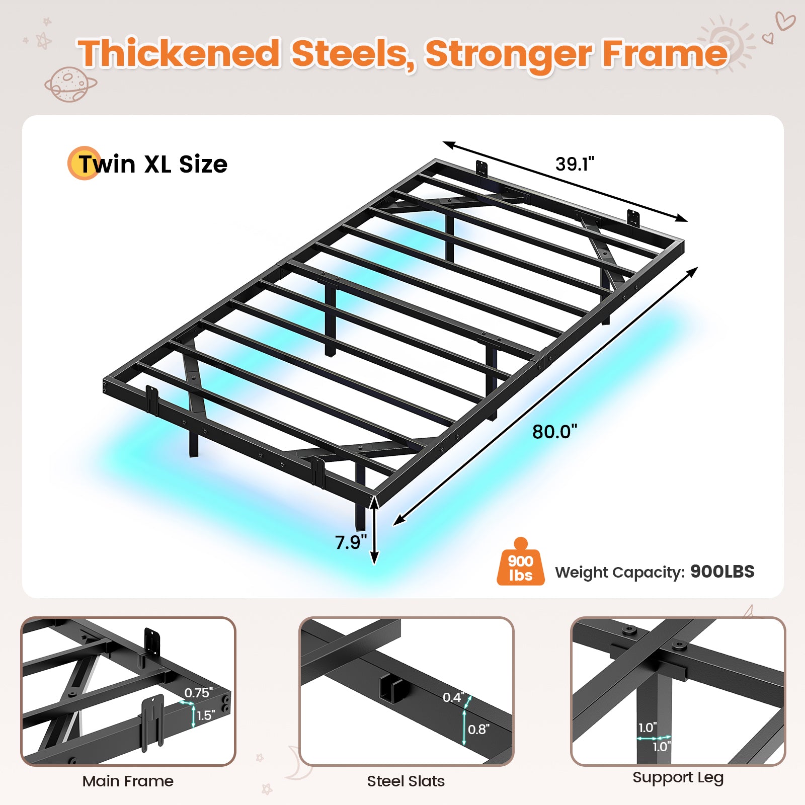 Mabor Metal Floating Bed Frame with LED Lights for Bedroom,No Box Spring Needed,Black/White