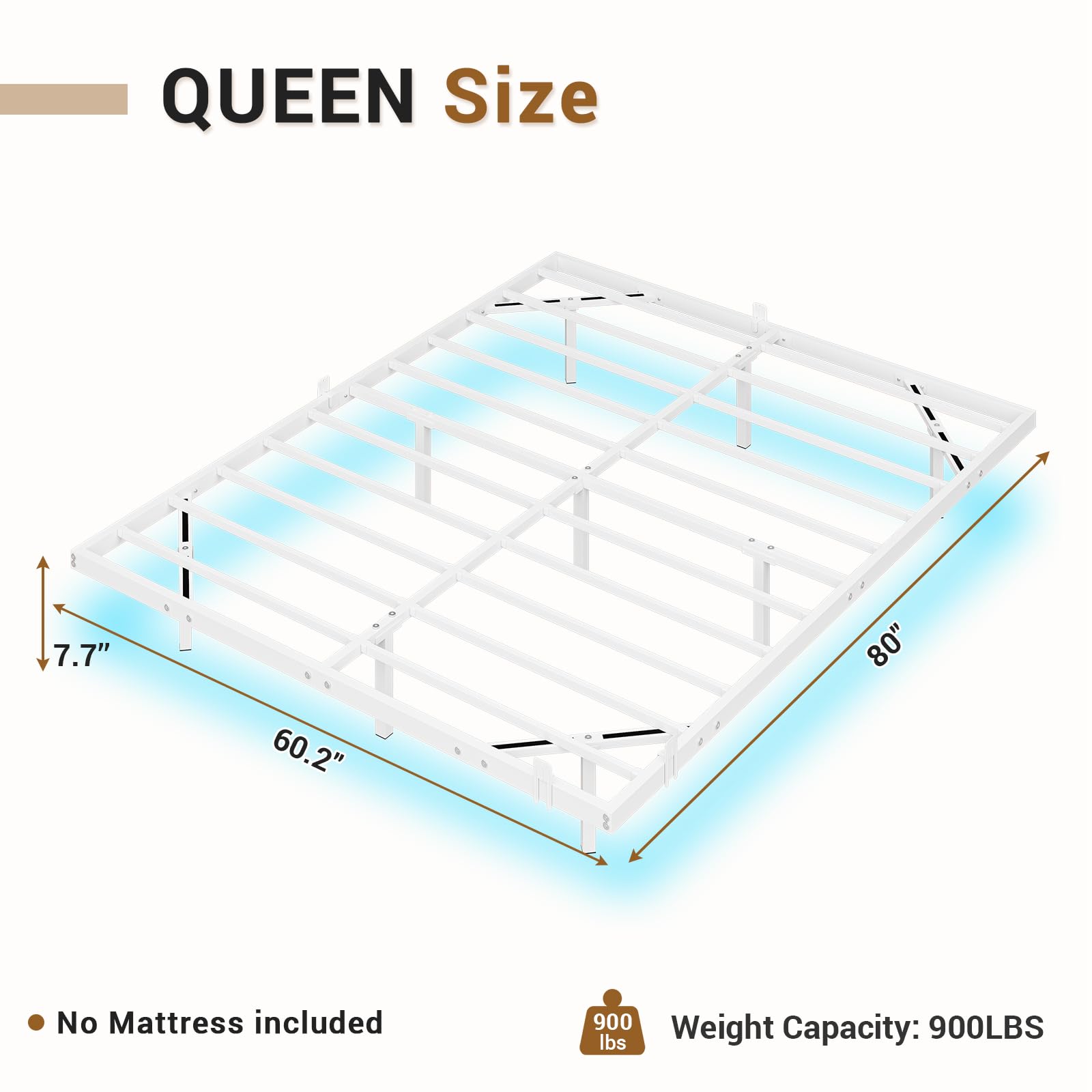 Mabor Metal Floating Bed Frame with LED Lights for Bedroom,No Box Spring Needed,Black/White