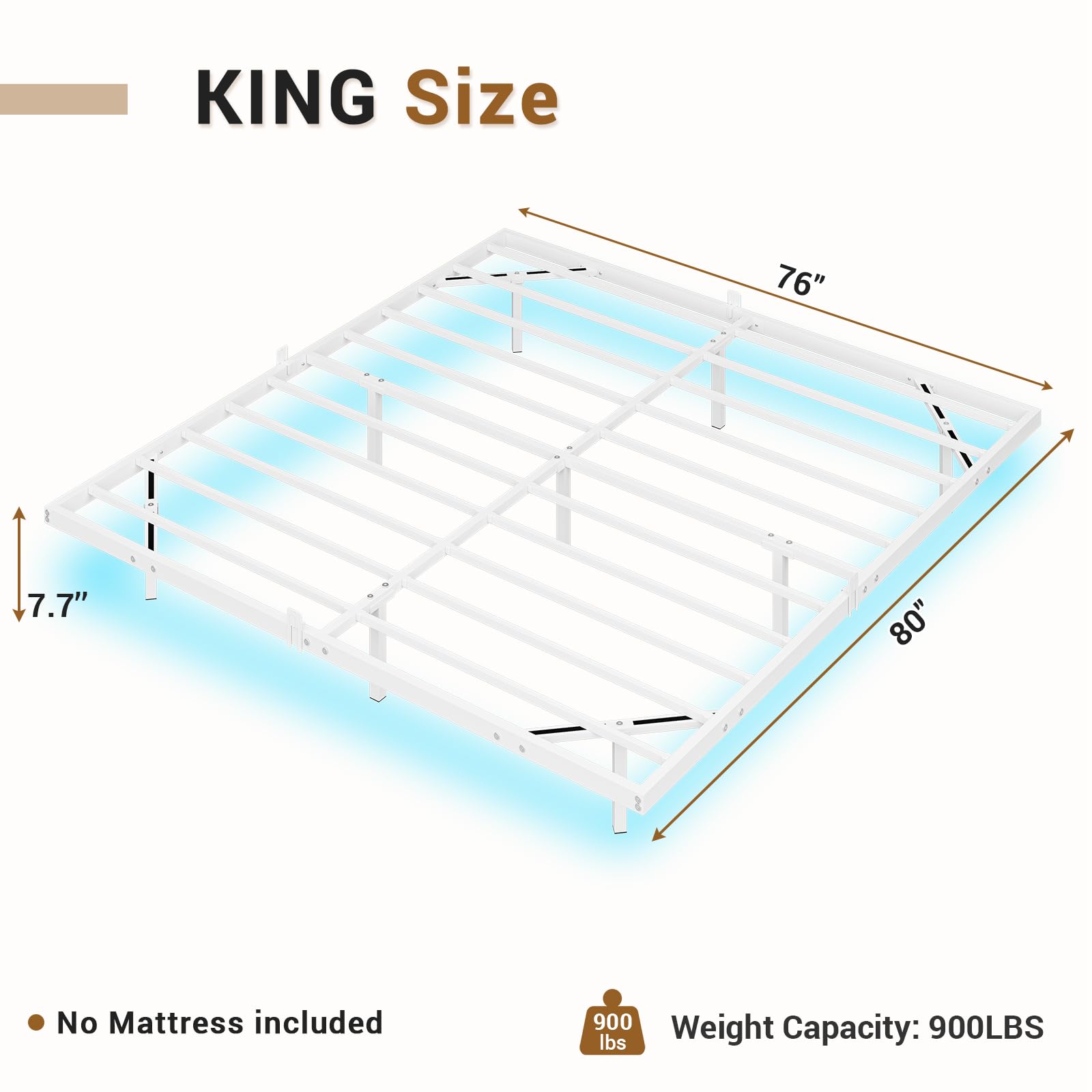 Mabor Metal Floating Bed Frame with LED Lights for Bedroom,No Box Spring Needed,Black/White