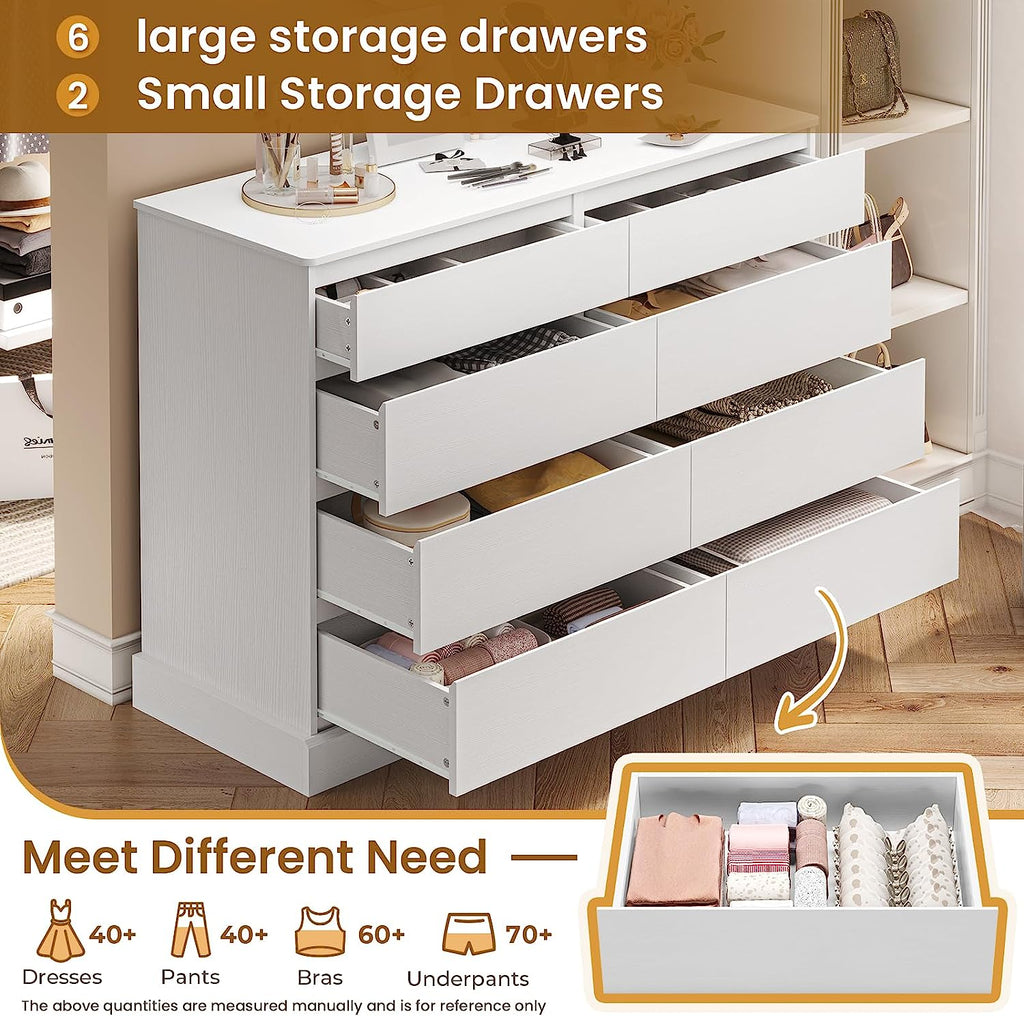 Mabor 8 Drawers Chest of Drawers for Bedroom, Wooden Storage Cabinet, Black/White