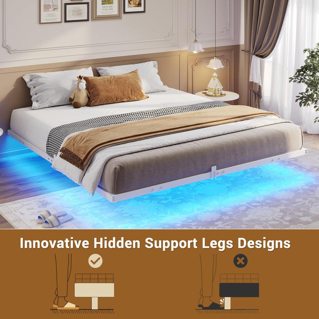 Mabor Metal Floating Bed Frame with LED Lights for Bedroom,No Box Spring Needed,Black/White