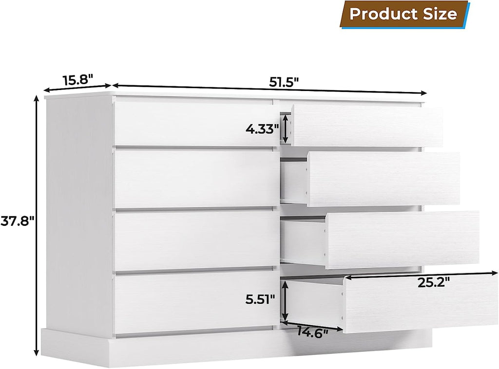 Mabor 8 Drawers Chest of Drawers for Bedroom, Wooden Storage Cabinet, Black/White