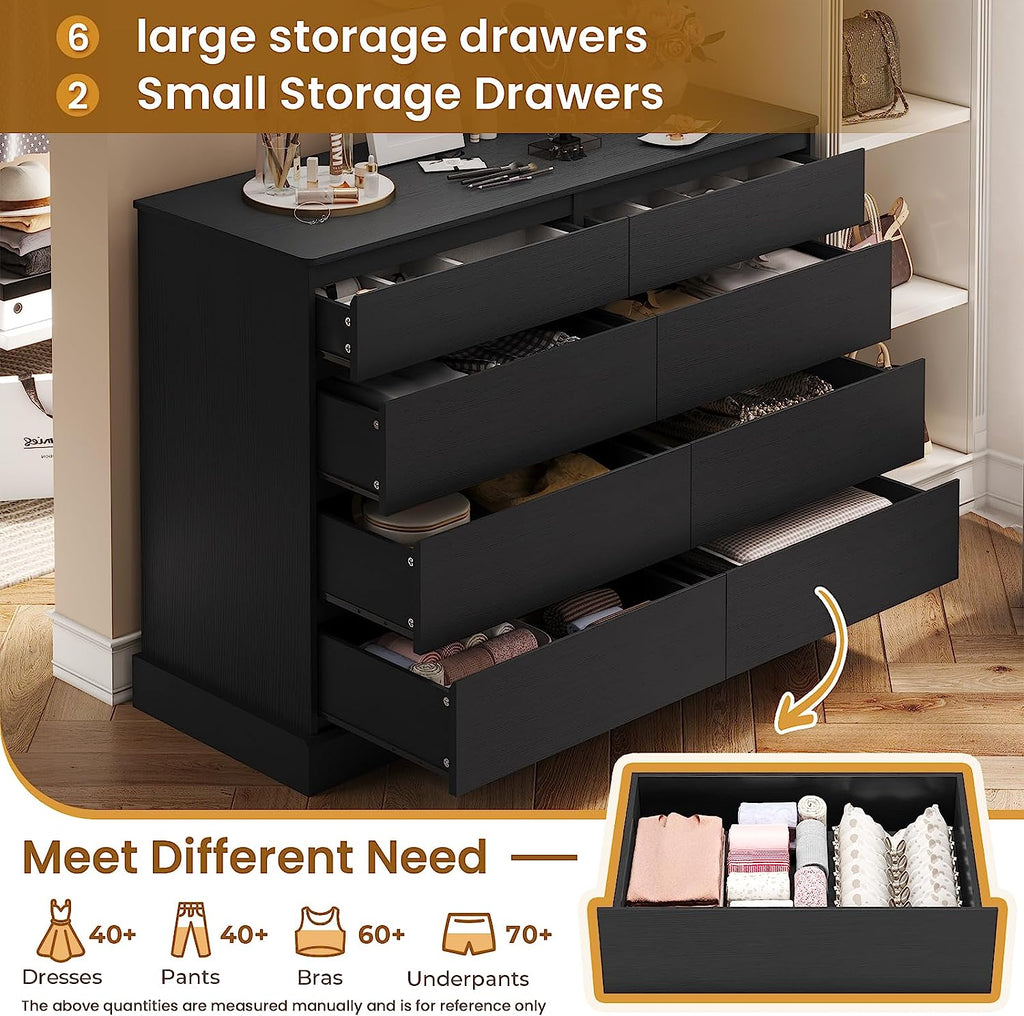 Mabor 8 Drawers Chest of Drawers for Bedroom, Wooden Storage Cabinet, Black/White