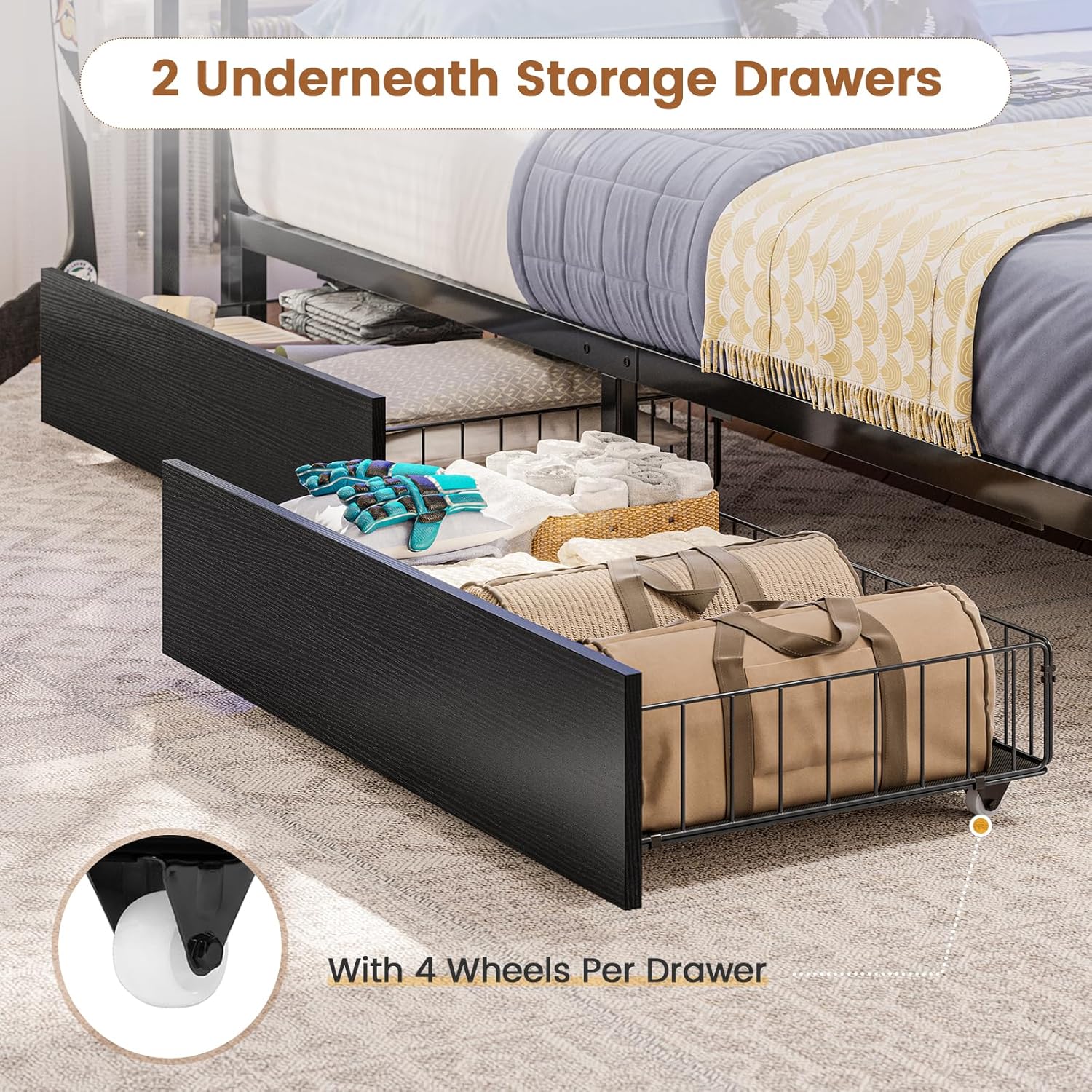 Mabor Metal Daybed Corner Bed Frame with 2 Drawers & Charging Station & Led Light &Bookcase Storage, Twin/Twin XL/Full Size
