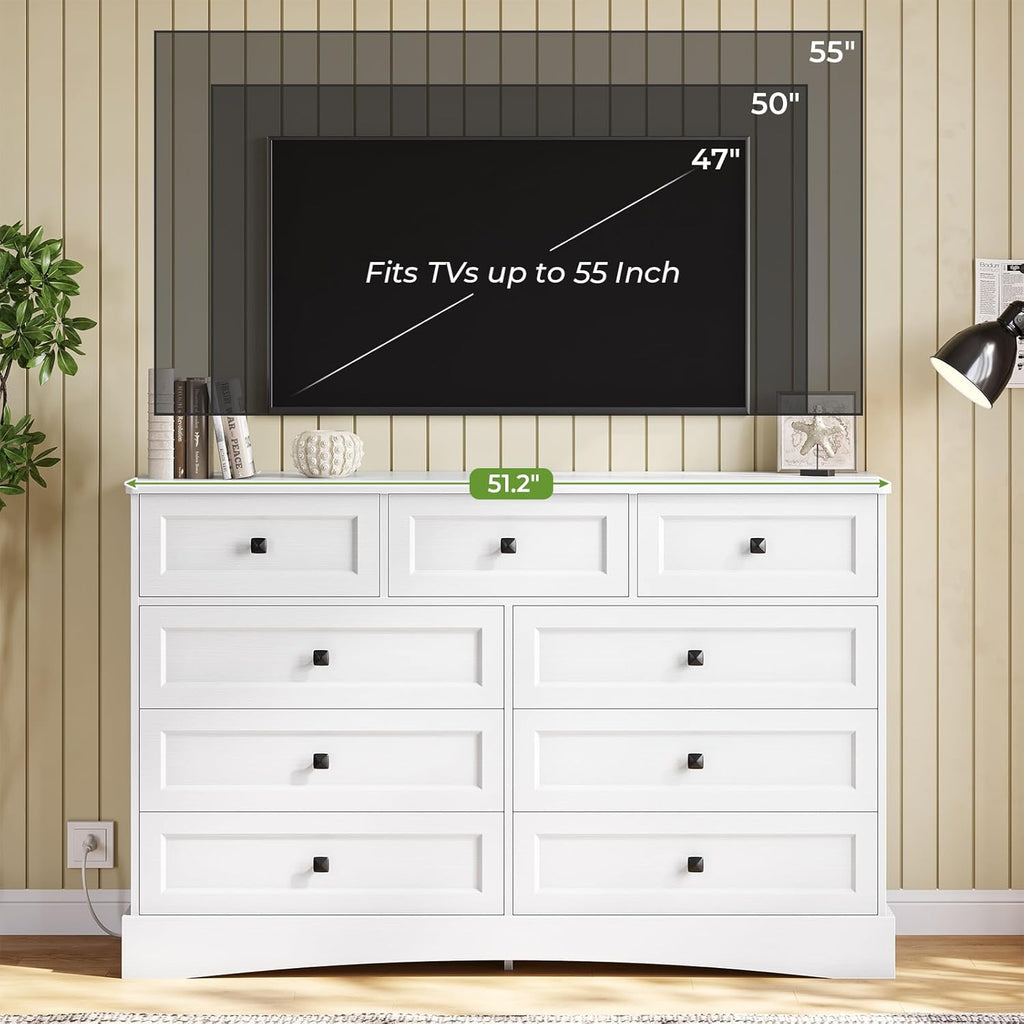 Mabor 9 Drawers Dresser with Charging Station for Bedroom, Chest of Drawers with 9 Drawers, Black/White