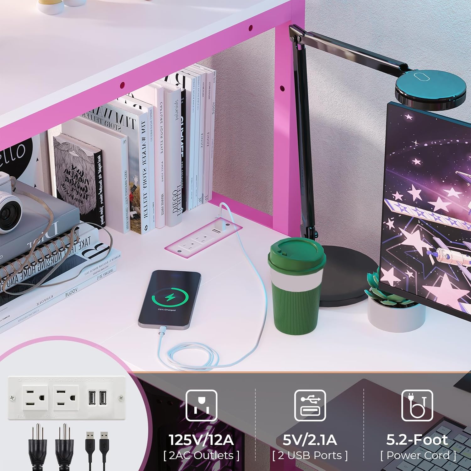 Twin Size Metal Loft Bed Frame with L-Shaped Desk&LED Lights&Charging Station, Black LED Loft Bed with 3 Storage Shelves&Drawers, No Box Spring Needed