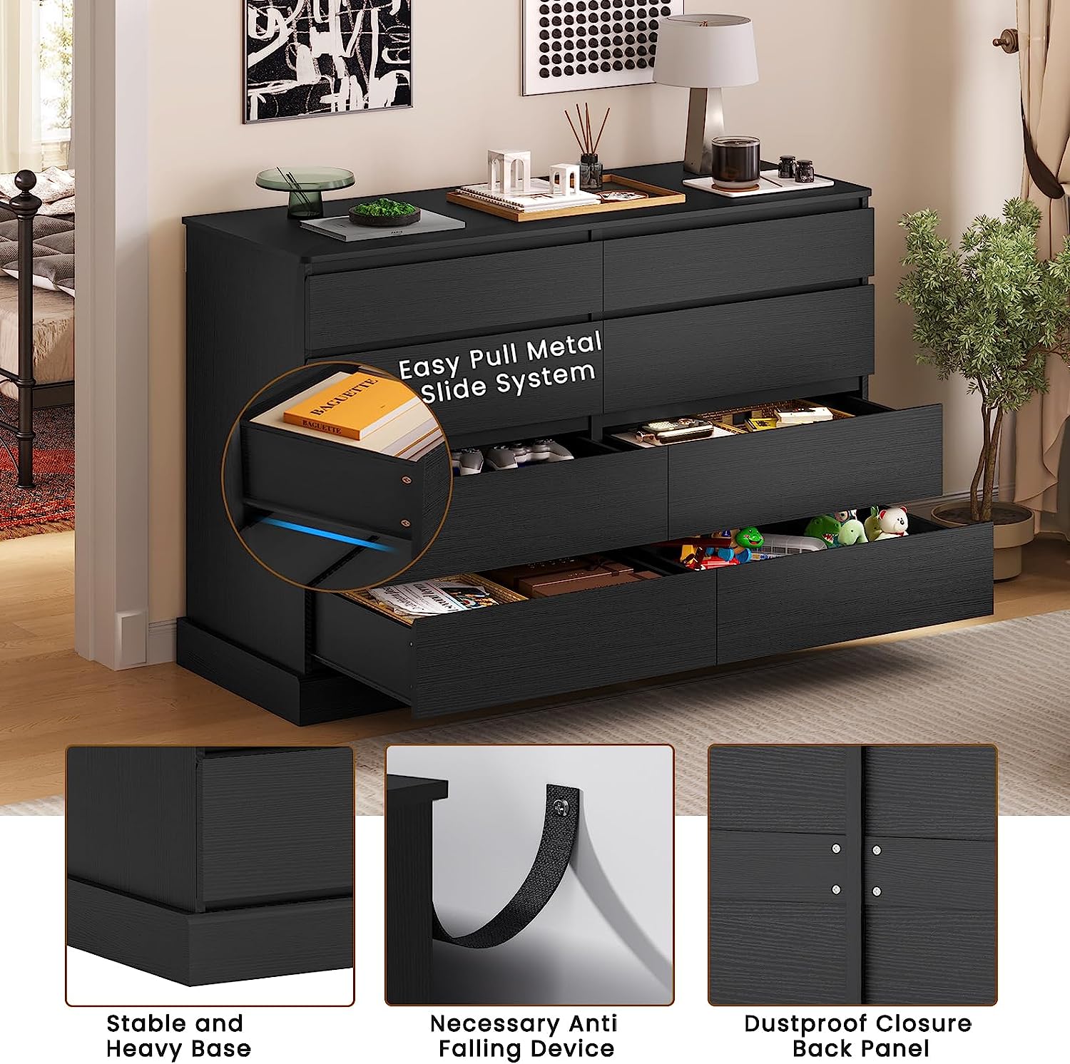Mabor 8 Drawers Chest of Drawers for Bedroom, Wooden Storage Cabinet, Black/White