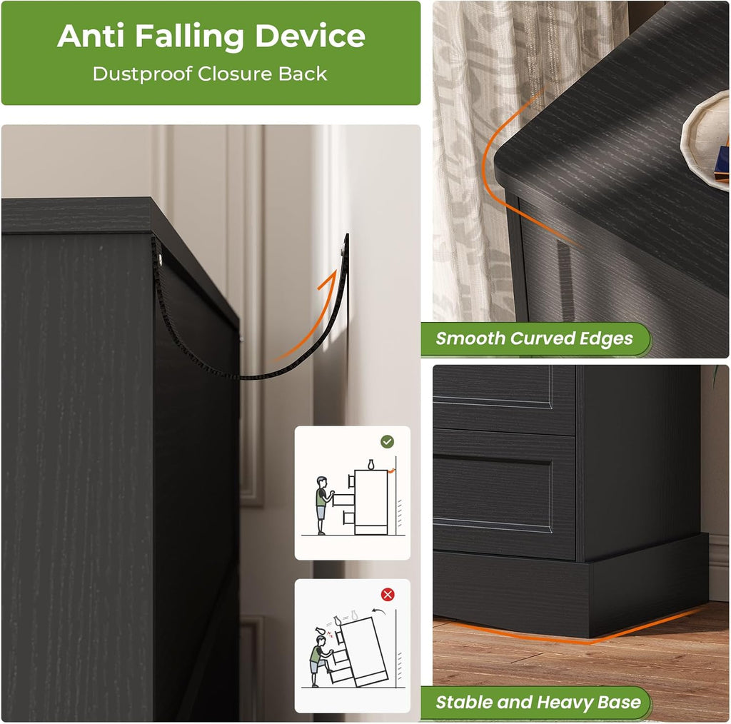 Mabor 9 Drawers Dresser with Charging Station for Bedroom, Chest of Drawers with 9 Drawers, Black/White