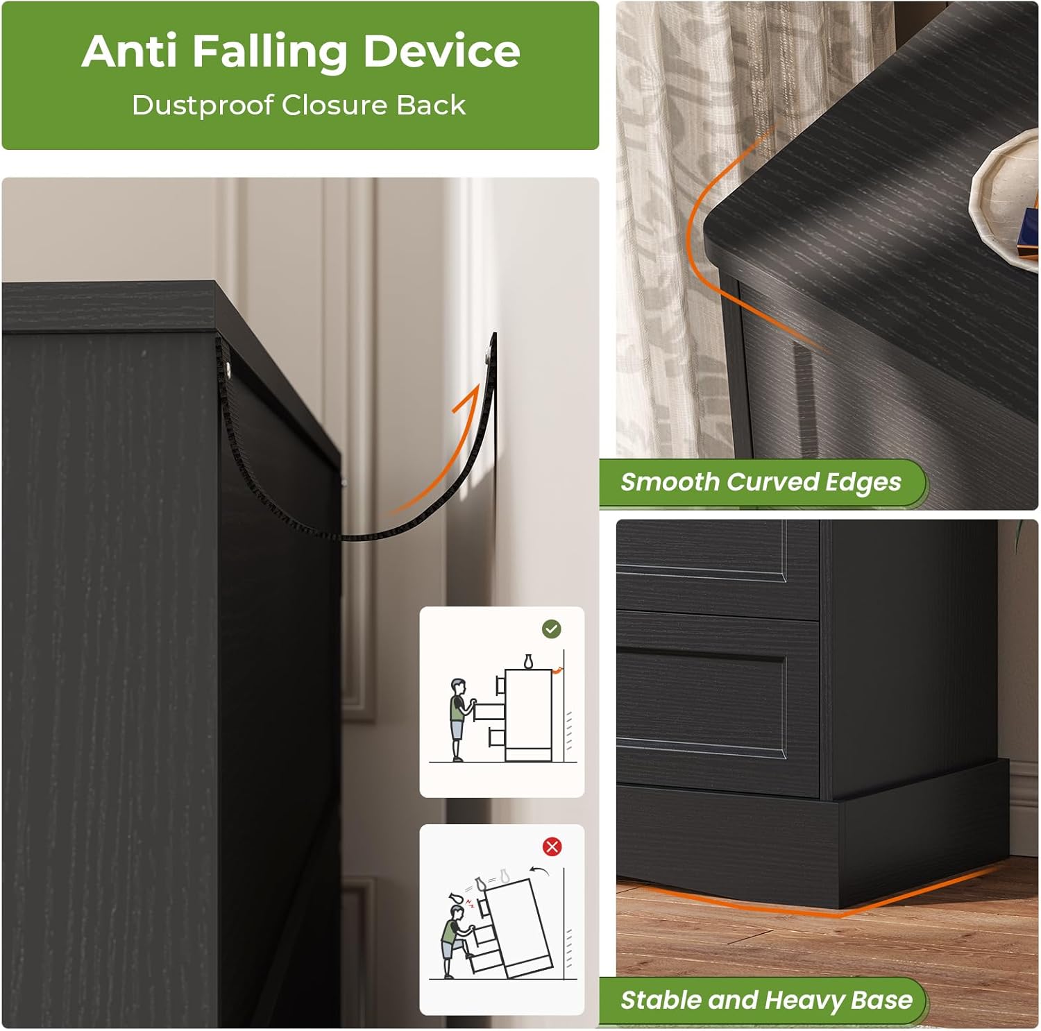 Mabor 9 Drawers Dresser with Charging Station for Bedroom, Chest of Drawers with 9 Drawers, Black/White