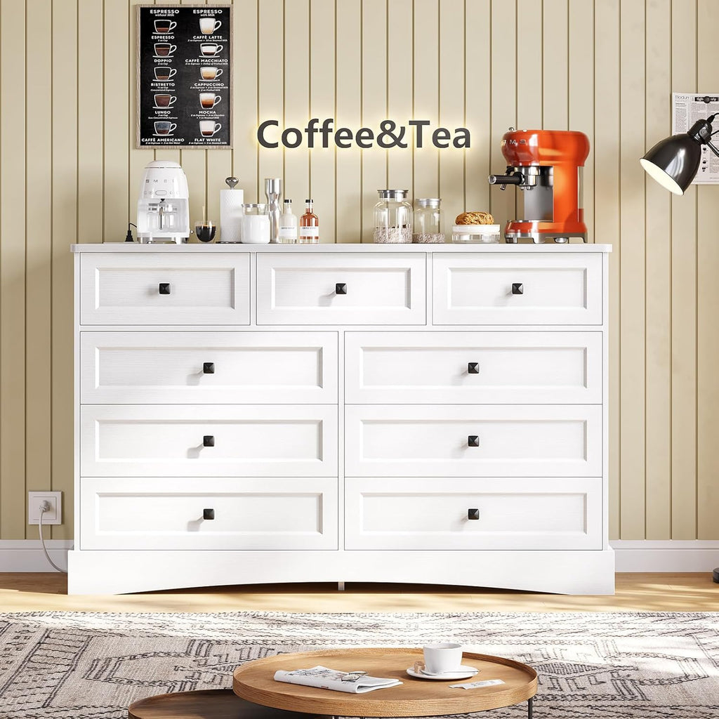 Mabor 9 Drawers Dresser with Charging Station for Bedroom, Chest of Drawers with 9 Drawers, Black/White