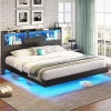 Floating Bed Frame with Charging Station&LED Lights, Full/Queen/King/California King Size Beds,No Box Spring Need